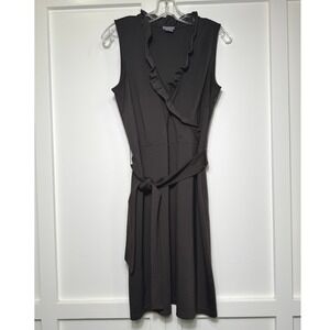 Ann Taylor Womens Brown Ruffle Faux Wrap Belted Jersey Dress Size 8 171386